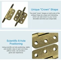 4 PCS Charnières Antiques 7035mm Charniere Porte Placard Vintage 6 Trous Charnières Rétro Pliant Charniere Decorative Fer Charnière Porte Meuble Ancien Avec 24 Vis Pour Tiroir Armoire Boîtes -Fispool Magasin 100342149 3