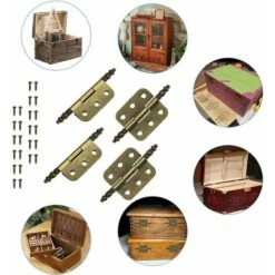 4 PCS Charnières Antiques 7035mm Charniere Porte Placard Vintage 6 Trous Charnières Rétro Pliant Charniere Decorative Fer Charnière Porte Meuble Ancien Avec 24 Vis Pour Tiroir Armoire Boîtes -Fispool Magasin 100342149 5