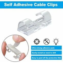 Clips Et Attache-cables Murales 60Pcs Clips Cable,Clips Rangement De Cable Avec De Tampons Auto Adhésifs Solides,Organiseur De Fils Electriques Pour Cables Dans Une Maison/Bureau -Fispool Magasin 100343201 3