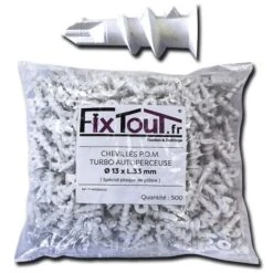 500 Chevilles P.O.M Turbo Autoperceuses D. 13 X L. 33 Mm - Spécial Plaque De Plâtre - Fixtout