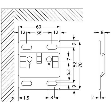 Platine Murale - Epaisseur : 8 Mm - Hauteur : 70 Mm - Largeur : 60 Mm - Décor : Zingué - CAMAR 4 Platine Murale - Epaisseur : 8 Mm - Hauteur : 70 Mm - Largeur : 60 Mm - Décor : Zingué - CAMAR – Image 2