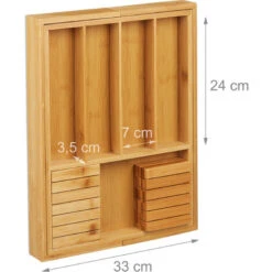 Relaxdays Range-couverts Bambou, Bac à Couvert, 2 Blocs à Couteaux, Tiroir, Cuisine, Bois, HxLxP 5 X 56 X 43 Cm, Nature -Fispool Magasin 17981830 5