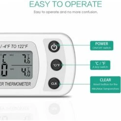 Thermomètre De Réfrigérateur Affichage LCD Thermomètre De Congélation étanche Numérique Avec Crochet Magnétique Thermomètre De Réfrigérateur Blanc (-20 50 ℃) -Fispool Magasin 27025374 3
