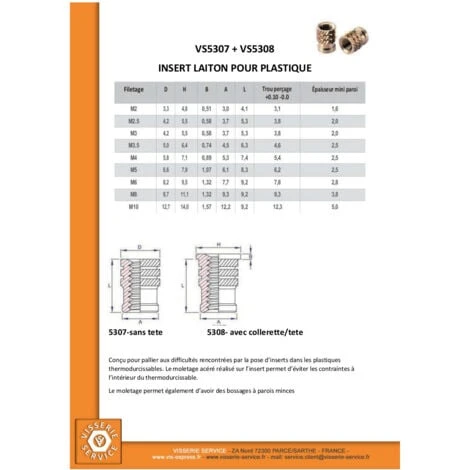 Insert Avec Tête BROACHFIX Laiton M3.5X6.3 Conditionnement: Unitaire 3 Insert Avec Tête BROACHFIX Laiton M3.5X6.3 Conditionnement: Unitaire