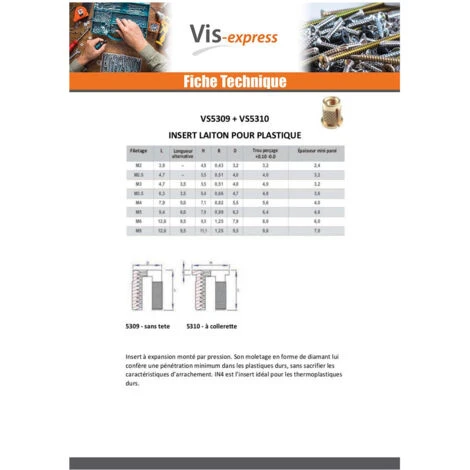 Insert EXPANSIONFIX Laiton M4X7.9 Conditionnement: Unitaire 4 Insert EXPANSIONFIX Laiton M4X7.9 Conditionnement: Unitaire – Image 2