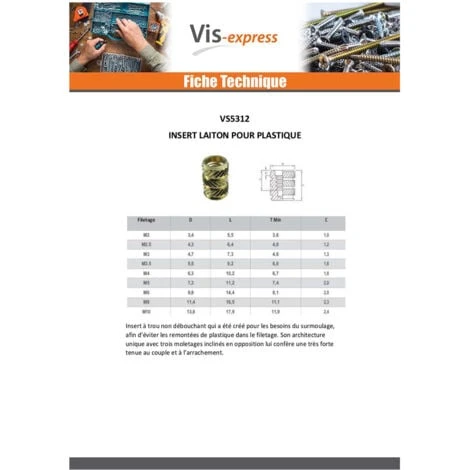 Insert Laiton FLOWFIX M5X11.2 Conditionnement: Unitaire 3 Insert Laiton FLOWFIX M5X11.2 Conditionnement: Unitaire – Image 2