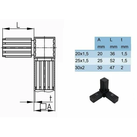 2x Connecteur De Tube Carré A = 20mm 3 Voies En Y Plastique 20x20 étagère 4 2x Connecteur De Tube Carré A = 20mm 3 Voies En Y Plastique 20x20 étagère – Image 2