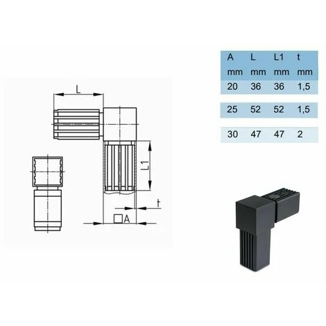2x Connecteur De Tube Carré A = 30mm 2 Voies En L Plastique 30x30 étagère 4 2x Connecteur De Tube Carré A = 30mm 2 Voies En L Plastique 30x30 étagère – Image 2