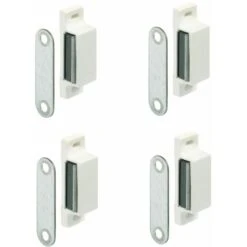 4x Loqueteau Magnétique Rectangulaire Blanc Loquet à Aimant Armoire Meuble Placard
