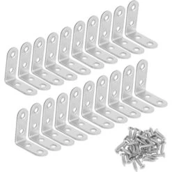 AIDUCHO Angle Droit Support Inox 90 Degrés Support De Coin Support D'angle En Forme De L 20 PCS Fixation Équerre Livré Avec 80 Vis Argent