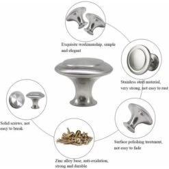 30pcs Boutons De Porte De Placard Rond 30mm Poign&eacutee De Meuble Cuisine Moderne En Acier Inoxdable Bouton De Titroir M&eacutetal En Forme De Champignon Avec 30pcs Vis D&eacutecoration Pour Armoir -Fispool Magasin 33368573 3