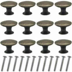 12pcs 30mm Boutons De Tiroirs Vintage Bouton De Porte Bronze Ronde Poign&eacutee Vintage De Meuble Unique Trou Avec Vis R&eacutetro D&eacutecoration Bouton De Buffet Pour Armoire Placard Table De Chev
