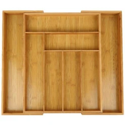 Organisateur De Bambou De Tiroir Extensible Pour Couverts Et Ustensiles De Cuisine - Rangement Tiroir Cuisine, Range Couverts Pour Tiroir De Cuisine - Organisateur De Tiroir En Bois 34*43-50*5cm