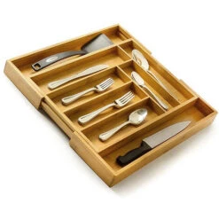 Organisateur De Bambou De Tiroir Extensible Pour Couverts Et Ustensiles De Cuisine - Rangement Tiroir Cuisine, Range Couverts Pour Tiroir De Cuisine - Organisateur De Tiroir En Bois 34*43-50*5cm -Fispool Magasin 35012120 3