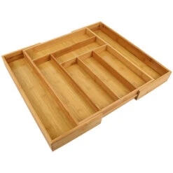 Organisateur De Bambou De Tiroir Extensible Pour Couverts Et Ustensiles De Cuisine - Rangement Tiroir Cuisine, Range Couverts Pour Tiroir De Cuisine - Organisateur De Tiroir En Bois 34*43-50*5cm -Fispool Magasin 35012120 5