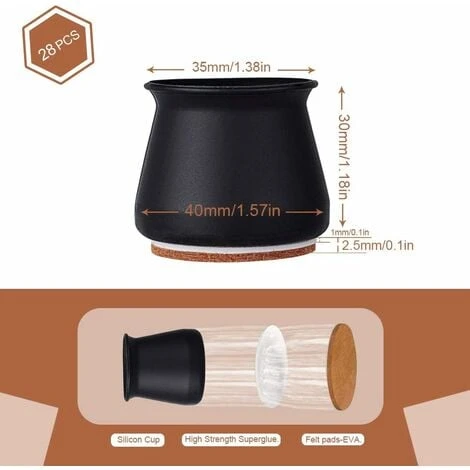 AIDUCHO 28Pcs Silicone De Chaise Pieds Protecteur, Silicone Chaise Casquettes Pieds, Embout De Chaise Avec Antidérapant Feutre Empêchent Les Rayures Au Sol Et Réduisent Le Bruit, Noir. 7 AIDUCHO 28Pcs Silicone De Chaise Pieds Protecteur, Silicone Chaise Casquettes Pieds, Embout De Chaise Avec Antidérapant Feutre Empêchent Les Rayures Au Sol Et Réduisent Le Bruit, Noir. – Image 5