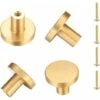 Poignee De Porte Laiton Massif Rond, Poignée De Meuble, Poignée Boutons De Tirage Tiroir Armoire Placards Commode Cuisine, Monotrou Poignée Doree - 4 Pièces(25 X 20 Mm)