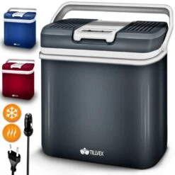 Tillvex Glacière électrique 24L (Gris) Mini-frigidaire 230 V Et 12 V Pour Camping Avec Voiture Refroidit Et Réchauffe Mode ÉCO