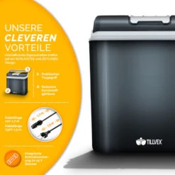 Tillvex Glacière électrique 24L (Gris) Mini-frigidaire 230 V Et 12 V Pour Camping Avec Voiture Refroidit Et Réchauffe Mode ÉCO -Fispool Magasin 36837239 3