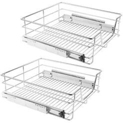 Aqrau 2 Tiroirs De Rangement Téléscopiques - Lot De 2 Panier De Rangement , Tiroirs Coulissants Cuisine, Paniers Coulissants Cuisine - 56 Cm