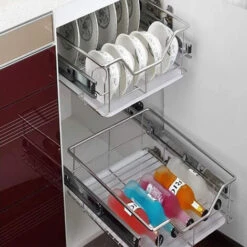 Aqrau 2 Tiroirs De Rangement Téléscopiques - Lot De 2 Panier De Rangement , Tiroirs Coulissants Cuisine, Paniers Coulissants Cuisine - 56 Cm -Fispool Magasin 45331371 3