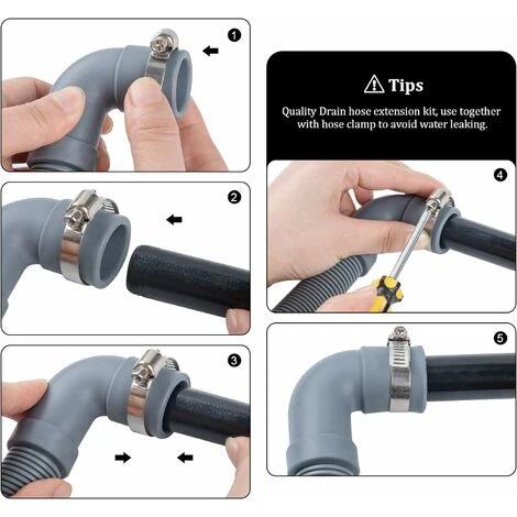 DENUOTOP Tuyau D'évacuation 1.5 M Pour Lave-linges Et Lave-vaisselles, Compris Support Et Colliers De Serrage, Coude 4 DENUOTOP Tuyau D'évacuation 1.5 M Pour Lave-linges Et Lave-vaisselles, Compris Support Et Colliers De Serrage, Coude – Image 2