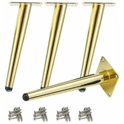 4 Pièces Pieds De Table Obliques Pieds D'armoire En Métal, Pieds De Meubles De Cône, 201 Acier Inoxydable, D'or, 25 Cm De Hauteur, Base Silencieuse Antidérapante Pour Canapés, Tables Et Autres Meubles