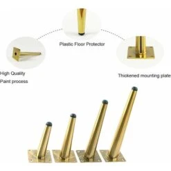 4 Pièces Pieds De Table Obliques Pieds D'armoire En Métal, Pieds De Meubles De Cône, 201 Acier Inoxydable, D'or, 25 Cm De Hauteur, Base Silencieuse Antidérapante Pour Canapés, Tables Et Autres Meubles -Fispool Magasin 52470087 5