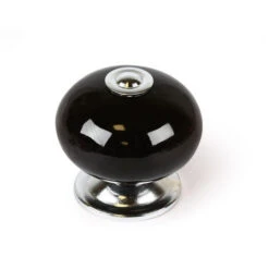 Bouton De Meuble | Style Décoratif | En Porcelaine - Acier | Finition Noire | Mesures 40*40*36mm | Système De Fixation Vissé | Comprend Des Vis M4 | 1 Unité