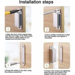 Aimant Porte Placard Puissant 28 Kg Loquet Magnétiques 2 Pièces Acier Inoxydable Loqueteaux De Porte Fermeture Aimanté Pour Meuble Aimant Puissant Robuste Pour Tiroirs, Porte De Douche, Armoire -Fispool Magasin 53369146 3