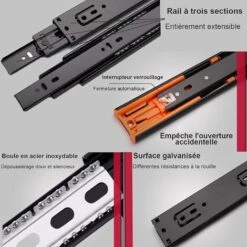 Lot De 8 Coulisse De Tiroir 250 Mm, Glissières Pour Tiroirs à Roulement à Billes Fermeture Amortie Et Silencieuse, Glissière à Extension Complète Avec Amortisseur – Capacité Charge 35 Kg -Fispool Magasin 55018743 4