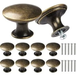 10 Pcs Poignées De Tiroir Rondes Antique 30mm Bouton Meuble Bronze Pour Placard Commode Avec Vis