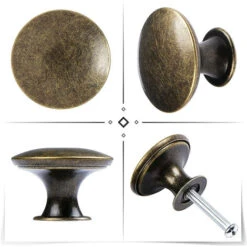 10 Pcs Poignées De Tiroir Rondes Antique 30mm Bouton Meuble Bronze Pour Placard Commode Avec Vis -Fispool Magasin 55453178 3
