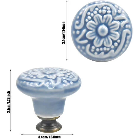 10 Pcs Bouton De Tiroir En Céramique Poignée De Meuble Ronde Gravure Vintage Avec Vis - Bleu 4 10 Pcs Bouton De Tiroir En Céramique Poignée De Meuble Ronde Gravure Vintage Avec Vis - Bleu – Image 2