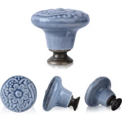 10 Pcs Bouton De Tiroir En Céramique Poignée De Meuble Ronde Gravure Vintage Avec Vis - Bleu 9 10 Pcs Bouton De Tiroir En Céramique Poignée De Meuble Ronde Gravure Vintage Avec Vis - Bleu -Fispool Magasin 55495565 3