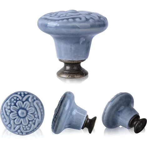 10 Pcs Bouton De Tiroir En Céramique Poignée De Meuble Ronde Gravure Vintage Avec Vis - Bleu 5 10 Pcs Bouton De Tiroir En Céramique Poignée De Meuble Ronde Gravure Vintage Avec Vis - Bleu – Image 3
