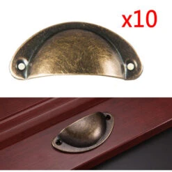 10pcs Poignée De Coquille Vintage Pour Tiroir Armoire Meuble Cuisine, Fer Incurvé Bouton De Porte De Placard Retro 8,2 Cm X 3,5 Cm Laiton Antique -Fispool Magasin 55942873 3