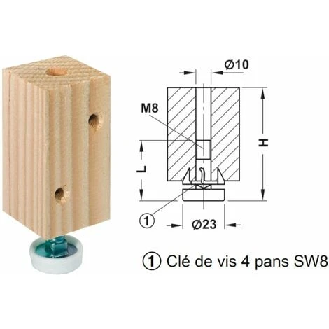 2x Pied Réglable Ajustable Vérin Vis De Réglage Poussoir Butée Avec Bloc Bois Meuble, Hauteur 55mm 4 2x Pied Réglable Ajustable Vérin Vis De Réglage Poussoir Butée Avec Bloc Bois Meuble, Hauteur 55mm – Image 2
