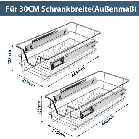 Randaco 2x 30cm Tiroir De Cuisine Placard Coulissant Tiroir Télescopique Cuisine étagère Panier Coulissant 4 Randaco 2x 30cm Tiroir De Cuisine Placard Coulissant Tiroir Télescopique Cuisine étagère Panier Coulissant – Image 2