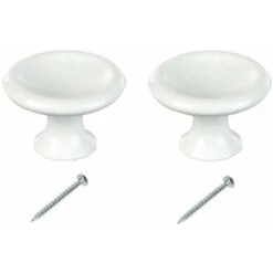 2x Bouton De Meuble Plastique Blanc Diamètre 25mm Avec Vis Hauteur 25mm Porte Commode étagère Cuisine Salle De Bain