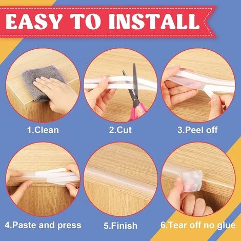 DENUOTOP 100% Silicone Protection Bebe De Table Et Meuble, 1M Pré-adhésif Transparent Coin De Table Protection Bebe, Protecteur Des Bords Et Angles De Placard Pour La Sécurité De Bébé (Largeur 2cm) 4 DENUOTOP 100% Silicone Protection Bebe De Table Et Meuble, 1M Pré-adhésif Transparent Coin De Table Protection Bebe, Protecteur Des Bords Et Angles De Placard Pour La Sécurité De Bébé (Largeur 2cm) – Image 2