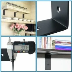 Support D'Étagère D’Élargissement Support D'Angle Brace De Tablette Réglable Murale à Suspendre En Verre/Bois Avec Vis, Finition Noire Mate En Acier Inoxydable, 2 Pcs -Fispool Magasin 59652678 4