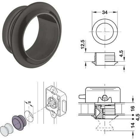 2x Rosace Ronde épaisseur 16mm Pour Serrure Espagnolette à Appliquer Push-lock, Marron Foncé 4 2x Rosace Ronde épaisseur 16mm Pour Serrure Espagnolette à Appliquer Push-lock, Marron Foncé – Image 2