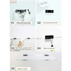 Lot De 8 Supports Carrés En Alliage D'aluminium Pour étagère En Verre (convient Pour Verre De 5-8 Mm D'épaisseur)Noir，Fonepro -Fispool Magasin 64087296 4