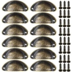 12pcs Poignées De Meuble Vintage Boutons De Tiroir Metal Coquille Pour Placards Armoire Commode Cuisine Tiroirs Laiton Antique 81*35mm