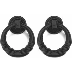 2x Anneau De Meuble Ancien Rustique Diamètre 40mm Bouton Armoire Tiroir, Fer Noir