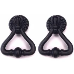 2x Anneau Pendant De Meuble Régence Ancien 50mm Bouton Armoire Tiroir, Fer Noir