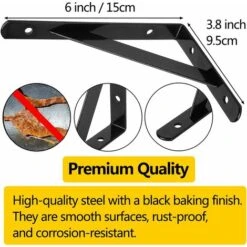 Equerres Etageres Murale, 6 Packs Supports équerre D'étagère Fixation, 15 × 9.5 CM Cadre Flottant De Supports Triangulaires De 90 Degrés En Métal Charge Lourde, Noir 8 Equerres Etageres Murale, 6 Packs Supports équerre D'étagère Fixation, 15 × 9.5 CM Cadre Flottant De Supports Triangulaires De 90 Degrés En Métal Charge Lourde, Noir -Fispool Magasin 67207014 2