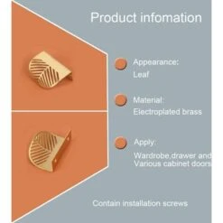 4 Stück Blattform Schrankgriffe Gold Messing Küchenmöbelgriffe Kupfer Tür Schubladengriffe-Schwarz -Fispool Magasin 67264250 4
