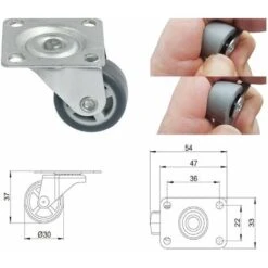 4x Roulette Meuble 30mm Caoutchouc Soft Anti Rayure Gris Pivotante Universelle Mini Rouleau Noir Pied Lit Casier Chariot Poubelle Rangement Table Roue -Fispool Magasin 68208142 2